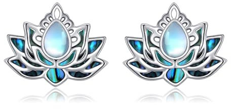 Lotus Ohrringe 925 Sterling Silber Abalone Muschel Mondstein Lotus Blume Ohrstecker Yoga Blume Schmuck Geburtstag Geschenk für Damen Frauen