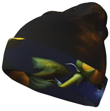 PHAYAH Gelbe Rosen Sternennacht Herren und Damen Strickmütze Beanie Mütze Mode und Warm für Winter Outdoor-Aktivitäten und tägliche Reisen