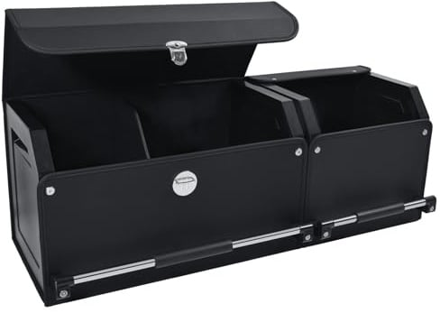 XCF Organizador de Maletero de Coche 2 en 1 – Caja de Almacenamiento con Tapa, 82L Gran Capacidad, Asa Robusta y Cuero Duradero, para Coches y SUVs (92x29x31cm, Negro)