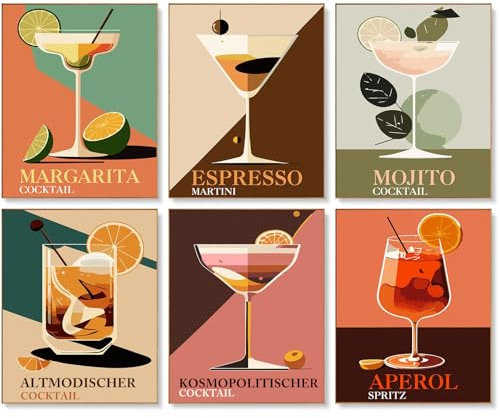 lxmydm Malen nach Zahlen Cocktailgläser DIY handbemalt 6-teiliges Set Polypropylenfarbe mit 6 Pinseln perfekt für jedermann als Geschenk (20 x 30