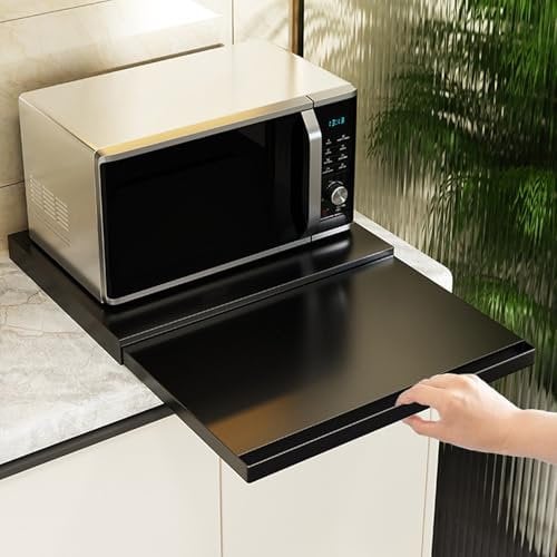 banapoy Plateau de Rangement Coulissant pour comptoir de Cuisine, Plateau de Rangement Coulissant pour Four à Ondes, Support pour cafetière sous tiroir Four, pour appareils Cuisine
