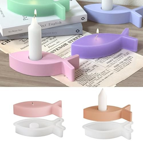 EPODA 2 Stück Fisch Silikonform Set - Gießformen für Kerzenhalter & Deko - Ideal für Taufe, Kommunion & Konfirmation - Für Seife & Kuchen DIY Projekte