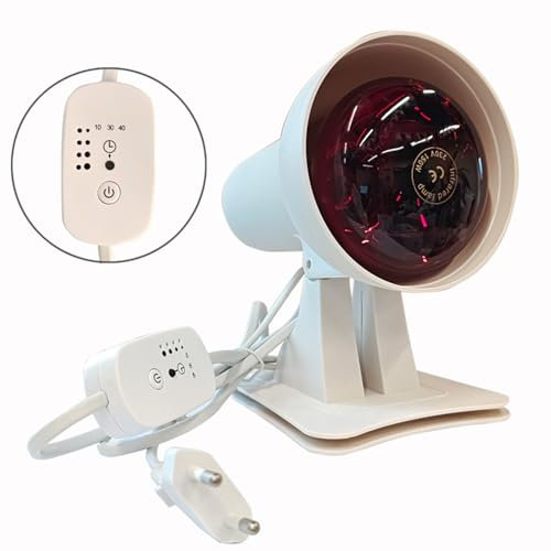 GUOMIS Infrarotlampe,Rotlichtlampe,Wärmelampe,150 Watt mit Zeitschaltuhr und einstellbarer Temperatur,Winkel einstellbar für entspannende Muskelermüdung