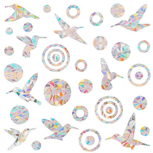 sdhiiolp 38 Stück Suncatcher Sticker Vogelschutz Fenster Regenbogen Folie Fenster Prisma Fensteraufkleber Fensterfolie Regenbogeneffekt Sun Catcher Sticker Vogel Aufkleber Fenster für Stoppt Vögel