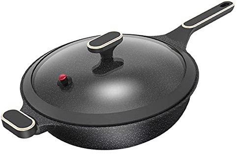 GAOAZHEN Woks et poêles à Sauter antiadhésifs avec Couvercle en Verre, poêle Wok pour cuisinières à Induction, électriques et à gaz, sans PFOA, 30 cm