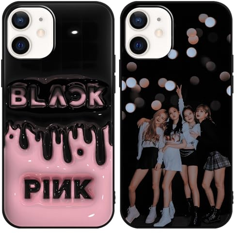 2 Stück Handyhülle für iPhone 12/iPhone pro Hülle 6.1 Zoll, Korea Idol Blackpink Kpop Star Rose Jenny Lisa Jisoo Pose Muster Designs Case Schwarz Schutzhülle Stoßfest TPU Weich Ultra Dünn Cover