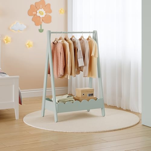 [en.casa] Kindergarderobe stehend Vestnes Kleiderständer für Kinder Garderobenständer mit Fach und Kleiderstange 99 x 66 x 38 cm Mintgrün