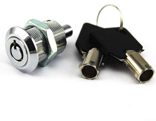 Druckschloss aus Zinklegierung, röhrenförmig, für Werbe-Lichtkästen und LED-Vitrinen, 7-poliger Sicherheitsmechanismus, M19 × L 23 mm, Chrom-Finish, 2 Schlüssel enthalten (offen)