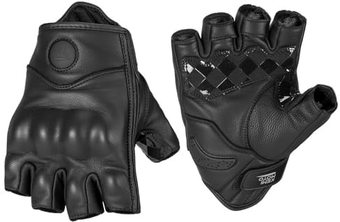 KEMIMOTO Motorrad Handschuhe Herren Halbfinger, Ziegenleder rutschfest, Stoßdämpfung, Design mit Außennaht, Motorradhandschuhe Leder für Motocross, Roller, Moped