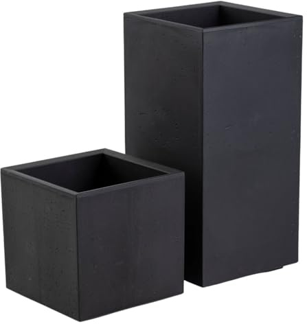 HowHomely | Pflanztopf Blumentopf auf Rädern Blumenkübel 2er Set Übertopf schwarz 30x30x30cm und 30x30x60cm Pflanzkübel für Innen und Außen