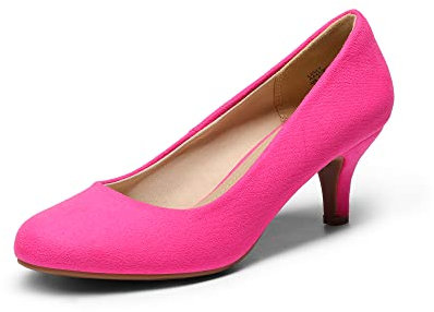 DREAM PAIRS Womens Slip On Low Kitten Heels Round Toe Pump Court Shoes Luvly Fuchsia Suede Size 10 US/ 8 UK