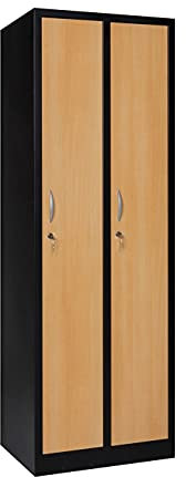 furni24 Garderobenschrank 60 cm x 50 cm x 180 cm schwarz/buche 2-türig 30cm Abteilbreite fertig montiert Verschiedene Ausführungen verfügbar