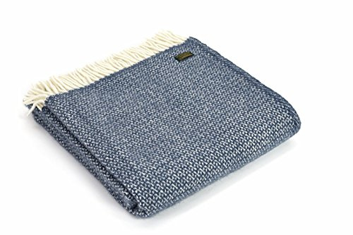 Tweedmill Textiles Illusion pure new wool blanket throw rug - Blue Slate - British made