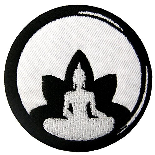 Aufnäher, bestickt, Design: Buddha Lotus, Zen Buddhismus, zum Aufbügeln oder Aufnähen