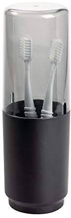 iDesign Austin Zahnbürstenhalter aus Metall und Kunststoff, Zahnbürstenständer mit Deckel, mattschwarz 7,6 cm im Durchmesser x 22,9 cm