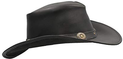 WALKER AND HAWKES - Leather Cowhide Outback Cowboy Conchos Hat - Black - Large (59cm)