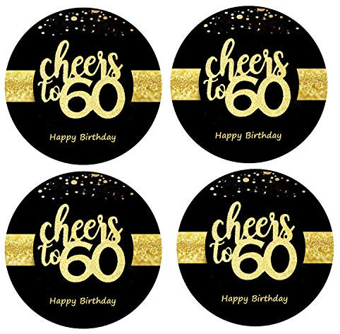 Sumerk 48 PCS Cheers to 60 Large Bottle Stickers - 60th Birthday Card Seals 2 INCHES Round Happy Birthday Party Favors
