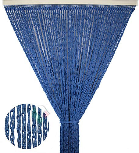 Tata Home Tenda Antimosche per Porta Finestra Moschiera a Pannello Modello Lily con Corda Colorata Intrecciata a Catenella Misura 140 x 230 cm Colore Blu