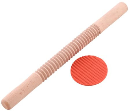 1pc Non-stick Wooden Rolling Pin for Baking Screw Thread Dough Roller for Pastries Lightweight Kitchen Tool Khaki