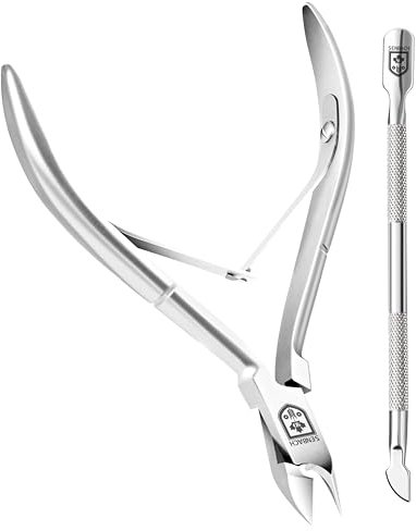SENBACH Cuticle Trimmer with Pusher, Remover and Nipper -Durable Stainless Steel Professional Pedicure and Manicure Tools for Fingernails and Toenails (Silver)