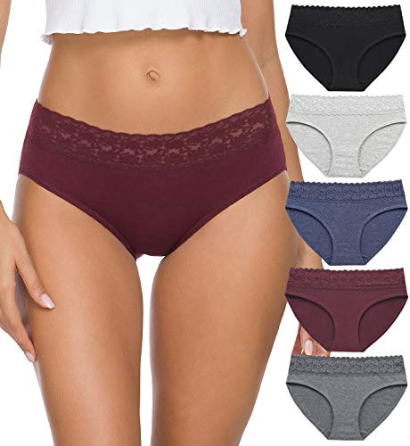 GNEPH Womens Underwear Cotton Bikini Panties for Women Underpants Briefs Hipster Lace 5 Pack