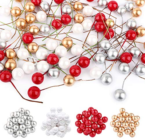 UFLF 80pcs Künstliche Weihnachtsbeeren Mini Holly Beeren Künstliche Stechpalmenbeeren mit Draht für Weihnachten Weihnachtsbaum Weihnachtskranz DIY Basteln Hochzeit Party Home Tischdeko