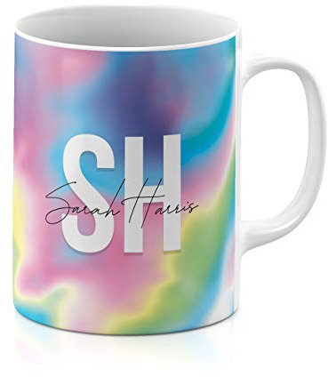 Tirita Personalised Mug Initial with Name, Custom Gift for Mum, Dad, Kids or Girls. [13 - Iridescent Rainbow Swirl]