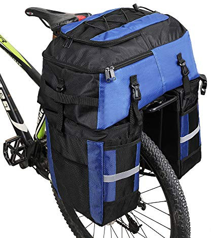 Wildken 3 in 1 Fahrradtasche, 70L Gepäckträgertasche für Fahrrad, Wasserdicht Fahrradgepäckträgertasche hinten, Multifuktional Fahrrad Satteltasche, Refklektierend Seitentasche, mit Regenschutz(Blau)