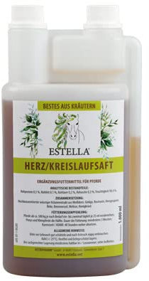 Estella Herz/Kreislaufsaft | 1 l | Ergänzungsfuttermittel für Pferde | Aus ausgewählten Kräutern wie Rosmarin und Melisse | Besonders für ältere oder geschwächte Pferde geeignet