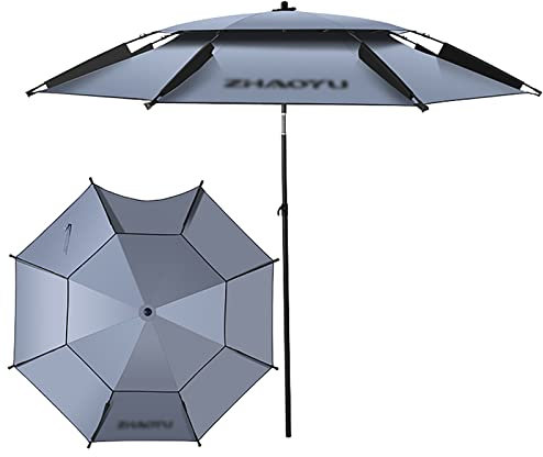 Großer Angelschirm, Strandschirm, Gartenschirm, Wasserdicht, Sonnenschutz, UV 50+, Gute Windbeständigkeit, 360° Federverstellung, Schirmtasche*1, Bodengabel*1, Windfeste Gabel*3