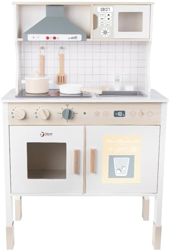 Classic World Wooden Modern Kitchen Set for Girls and Boys, Non-Toxic Paint, Pretend/Role Play Cooking, 3 Years+, 7 Pieces, 60 x 30 x 95 cm