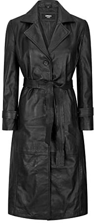 TruClothing Womens Real Leather Trench Coat Mac Classic 3/4 Long Black 1980s Vintage Retro - Black XXL