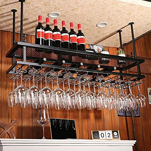 Decken-Weinregal, höhenverstellbar, hängender Weinglas-Aufhänger, Vintage-Weinflaschenhalter, rustikaler Weinhalter, Stemware-Kelche, Dekorationsregal für Bars (Size : 100cm)