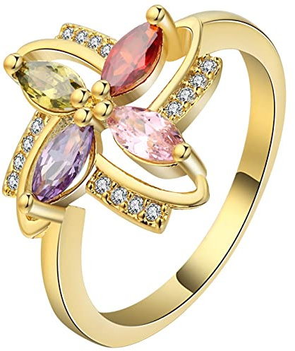 Hoisy Bague Fiancaille, Or Bague Fleur Creuse Or Marquise Taille 56.5 pour les Femmes Bandes de Mariage