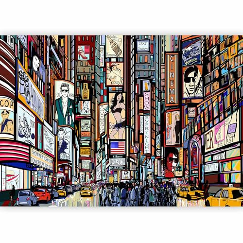 murando Photo Wallpaper New York 350x256 cm / 138x97 Non-Woven Premium Art Print Fleece Wall Mural Decoration Poster Picture Design Modern Pop Art Architecture Colorful d-B-10024-a-a