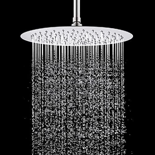 Soffione Doccia a Pioggia in Acciaio Inox, 40 CM, 16 Pollici Docce Fisso Rotondo, Acciaio, Cromo, ugello anti-otturazione