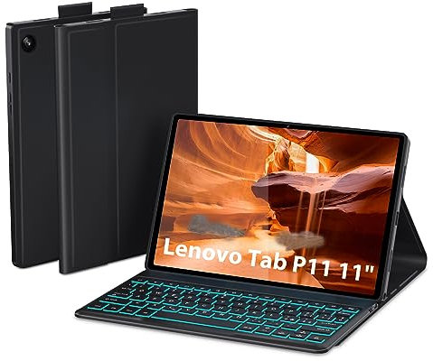 DoohowCase Custodia per tastiera Lenovo Tab P11P11Plus TB-J606/TB-J607 Tastiera tedesca Bluetooth Tastiera magnetica rimovibile con custodia protettiva sottile nero