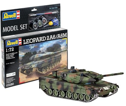 Revell Modellbausatz Militär I Leopard 2A6/A6M I Maßstab 1:72 I Level 4 Bausatz I Teileanzahl 168 I ab 12+ Jahren I für Kinder und Erwachsene I Kleber Farben und Pinsel enthalten I Panzerbausatz