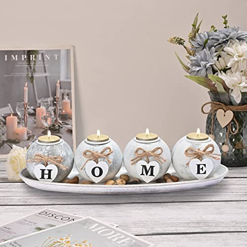 Yorkmills Candle Holder Set with Wooden Tray, Tealight Holders Vintage Candlestick Holder, Table Centerpiece Home Decor Living Room Bedroom Decoration Wedding Birthday Christmas Party Ornaments