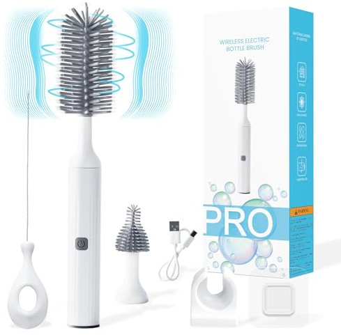 Orzbow Goupillon Biberon Electrique,Brosse Biberon en Silicone Imperméable 3 en 1,sans BPA Brosse à Tétine,Brosse à Paille,Mode de Nettoyage à Deux Vitesses,Rotation à 360 °,1200 mAh (Gris)