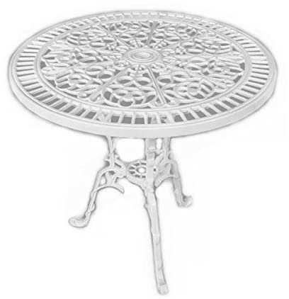 QLS Garden Table Balcony Table Patio Table Coffee Table Round Cast Iron 75 cm Outdoor White