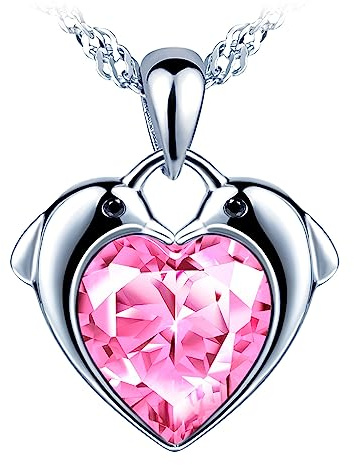 Yumilok Kette Damen Halskette mit Anhänger Collier 925 Sterling Silber Zirkonia Delphin Herz Liebe für Damen Valentinstag