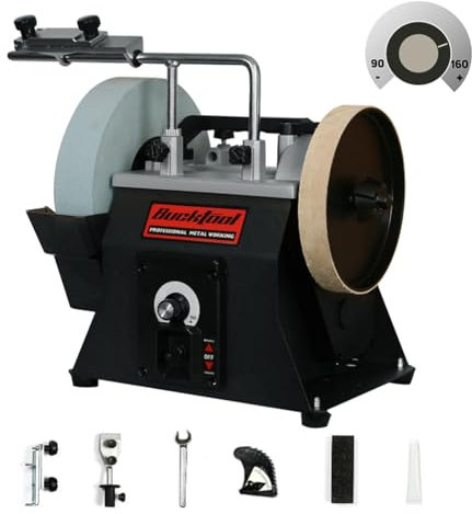 BUCKTOOL 250mm Variable Speed Sharpener 90-160RPM Two-Direction Water Cooled 220 Grit Wet and Dry Sharpening System, SCM8103