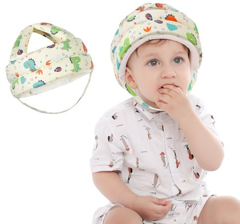 JUNUNDJING Casque Bebe Antichoc Protection, Casque Bébé Anti Choc, Casque Protection Bebe, Casque Anti Chute Bebe, Ajustable, Respirant, Convient Aux Enfants De 6 à 36 Mois, Petit Dinosaure Orange