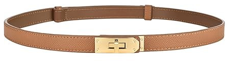 IEMIEBOAMGNOY Einstellbarer Dünner Ledergürtel für Frauen, Skinny Gürtel, Braun, M