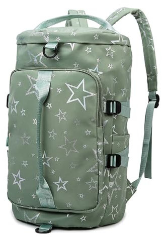 Vllcsla Fitness Tasche Rucksack Damen Sterne, 46x18x18 cm, Sporttasche Damen Fitnessstudio mit Schuhfach, Nasstasche, Weekender Bag Damen Rucksack, Reisetasche Handgepäck Weekender (Grün)