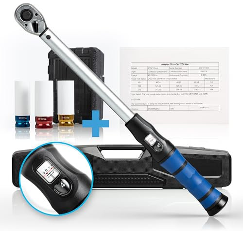 NTG Drehmomentschlüssel 1/2 Zoll 40-210 Nm mit Ergogriff inkl. Koffer und als Set mit Alu Schonnüssen, sehr präzise und robust, Profi Drehmomentschlüssel (Drehmomentschlüssel im Set)