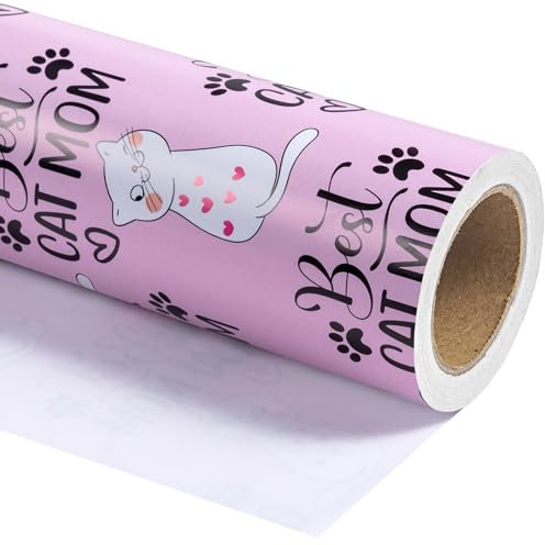 WRAPAHOLIC Lustiges Geburtstags-Geschenkpapier – Mini-Rolle – 43 cm x 100 cm – bezaubernde Katze mit bestem Katzen-Mom-Design für Katzenliebhaber, Katzeneltern von der Katze