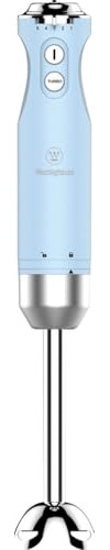 Westinghouse Retro Stabmixer, 4 Geschwindigkeitsstufen, Turbofunktion, 2 Flügelmesser, Edelstahl, Ergonomischer Griff, Abnehmbarer Stab, 600 Watt, Hellblau