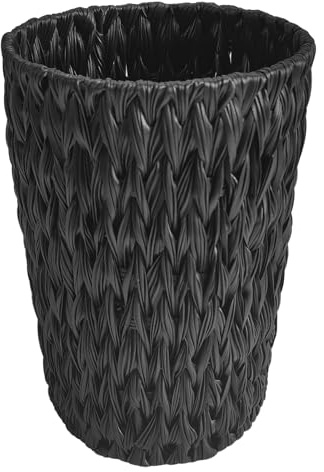 Coeusy Weiden-Mülleimer, kleiner Bahtroom-Abfalleimer, 6,7 l, Schwarz | Runder kompakter, handgewebter Polypropylen, Rattan-Mülleimer für Schlafzimmer, Heimbüro, wasserdicht, Boho-Dekoration